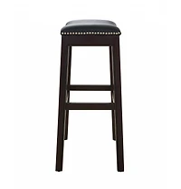 Faux Leather and Solid Wood Backless Bar Height Chair