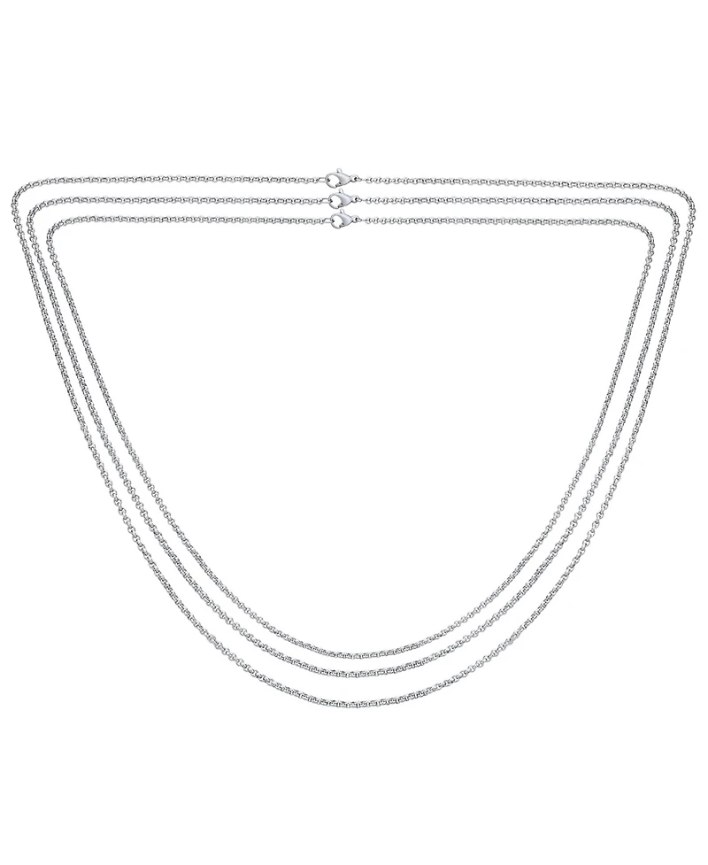 Bling Jewelry Set of 3 Thin 2.5MM Silver Gold Black Stainless Steel Rolo Chain Necklace 16, 18 & 24 Inch