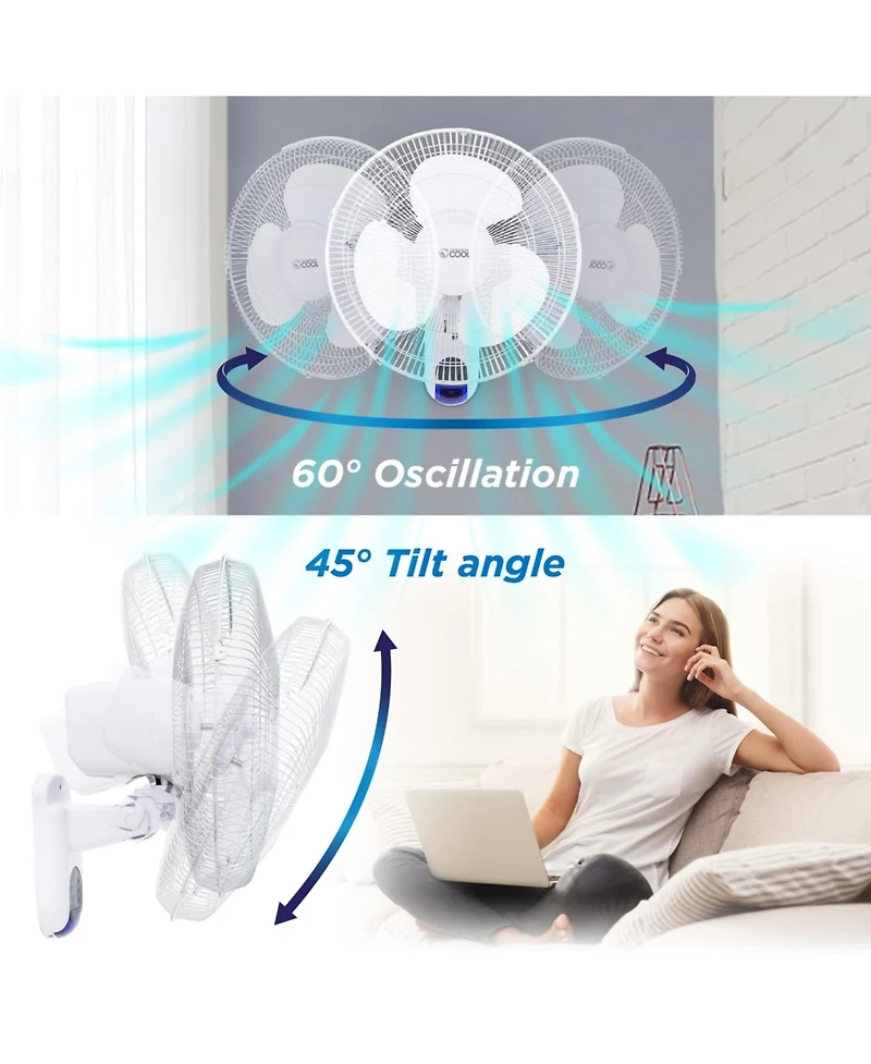 Commercial Cool 16 inch Wall Fan with Remote, White