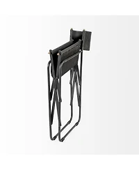 Metal Frame Dining Arm Chair with Leather Seat and Open Back Design