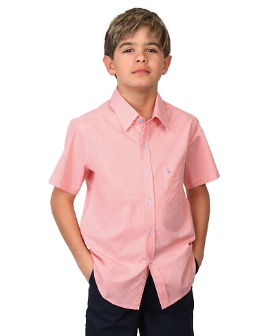 Tailorbyrd Big Boys Signature Micro Gingham Short Sleeve Shirt