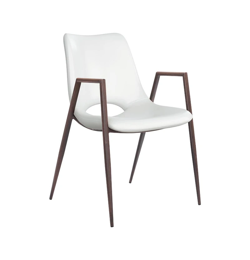 Set of 2 Upholstered Faux Leather Dining Chairs with Armrests and Open Back