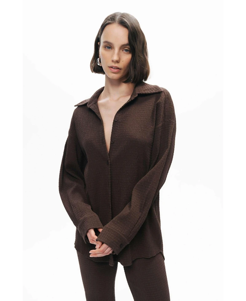 Nocturne Women's Crumpled Fabric Draped Shirt