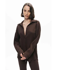 Nocturne Women's Crumpled Fabric Draped Shirt