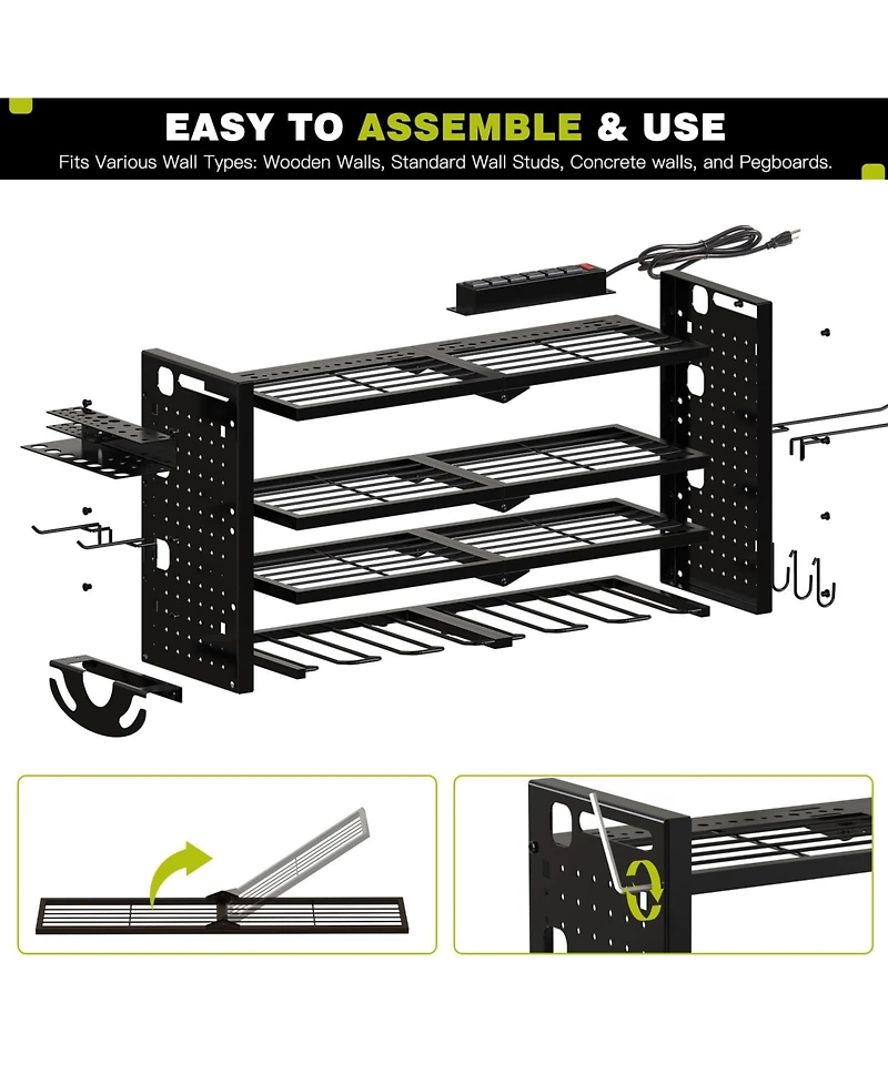 Hausource 4-Tier Power Tool Organizer Storage Rack - Slot6 & Charging Station
