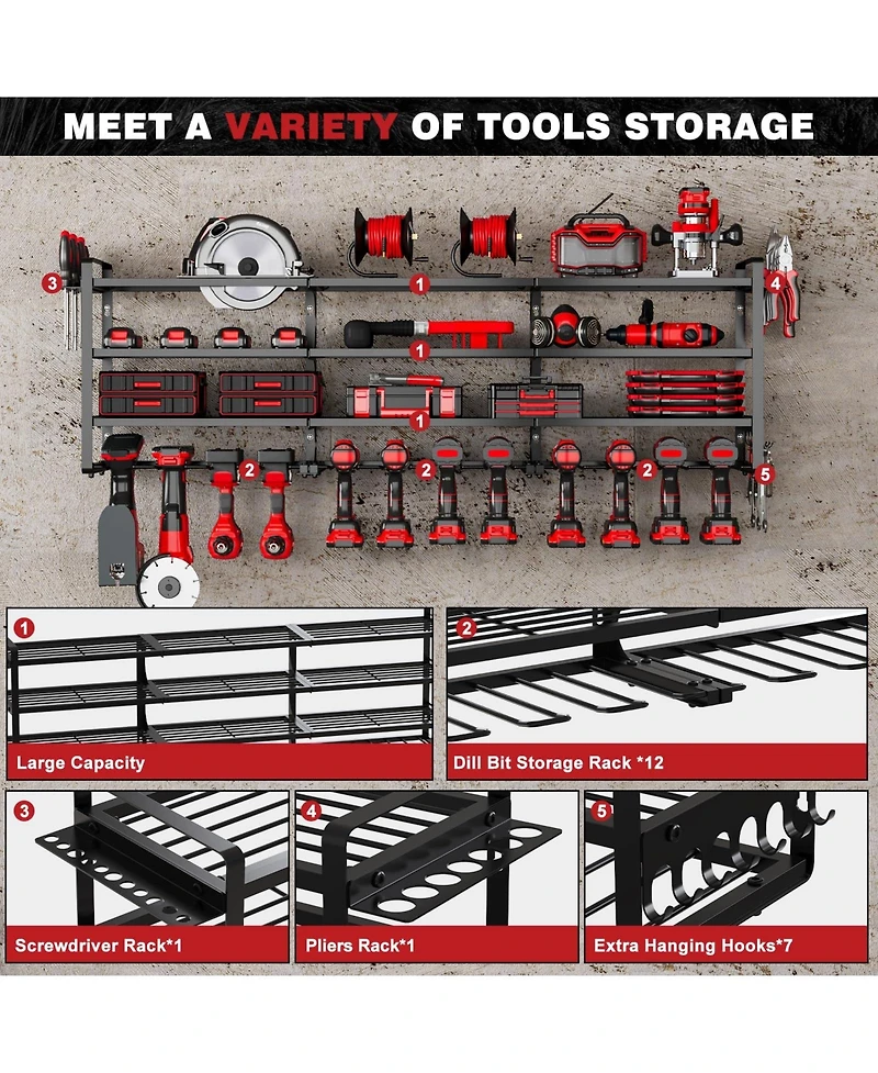 Hausource 4-Tier Large Power Tool Organizer - 12 Drill Holder, Workshop Storage Rack