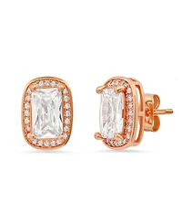 Steeltime Women's 18K Rose Gold Plated Brass Simulated Emerald Cut Diamonds Stud Earrings
