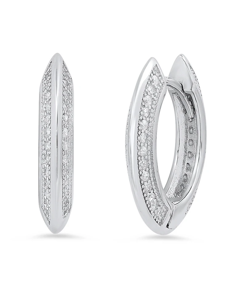 Steeltime Women's Sterling Silver and Simulated Diamonds Flat Huggie Earrings