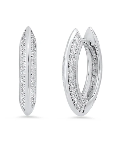 Steeltime Women's Sterling Silver and Simulated Diamonds Flat Huggie Earrings