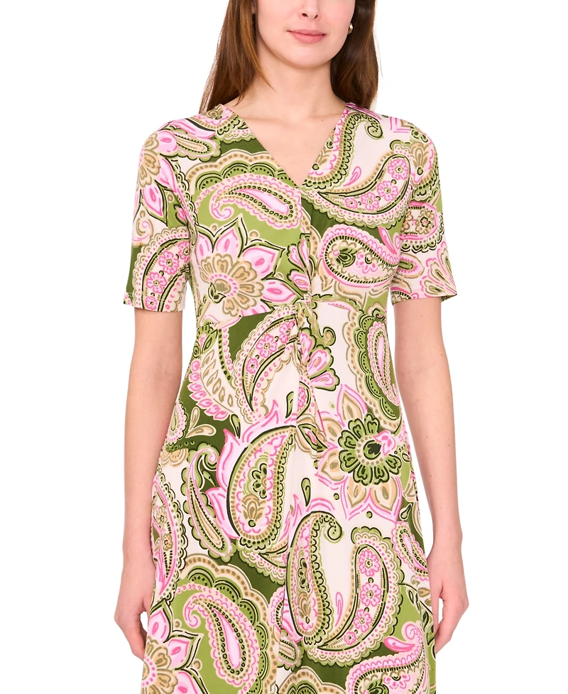 Msk Women's Printed V-Neck Short-Sleeve Midi Dress
