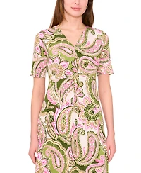 Msk Women's Printed V-Neck Short-Sleeve Midi Dress