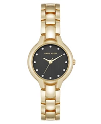 Anne Klein Women's Quartz Delicate Crystal Accented Black Dial Gold-Tone Alloy Metal Watch, 28mm