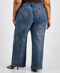 Bar Iii Trendy Plus Metallic High-Rise Wide-Leg Jeans, Macy's Exclusive