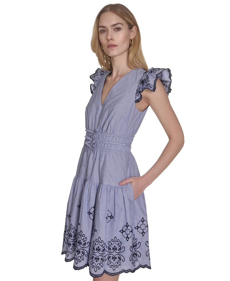 Vince Camuto Women's Day Cotton Embroidered Cap-Sleeve Dress