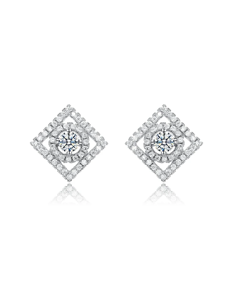 Elegant White Gold Plated with Clear Cubic Zirconia Square Shaped Stud Earrings