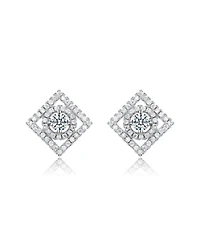 Elegant White Gold Plated with Clear Cubic Zirconia Square Shaped Stud Earrings