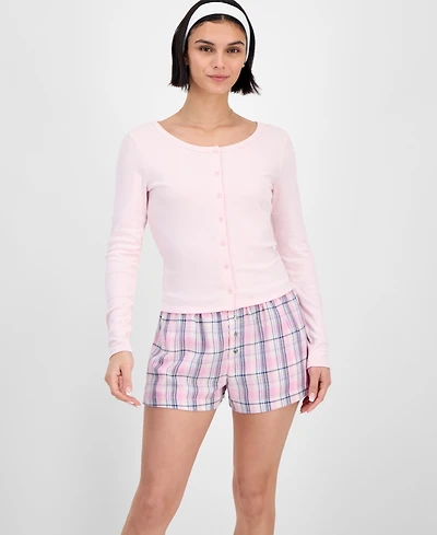 Hippie Rose Juniors' Long-Sleeve Button-Front Knit Top