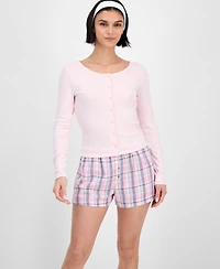 Hippie Rose Juniors' Long-Sleeve Button-Front Knit Top