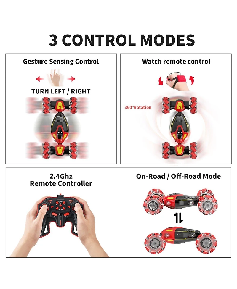 Contixo Cobra Speed Crawler Rc Stunt Car, 4WD, Led Lights, Music, 360 Spins, Ages 8+