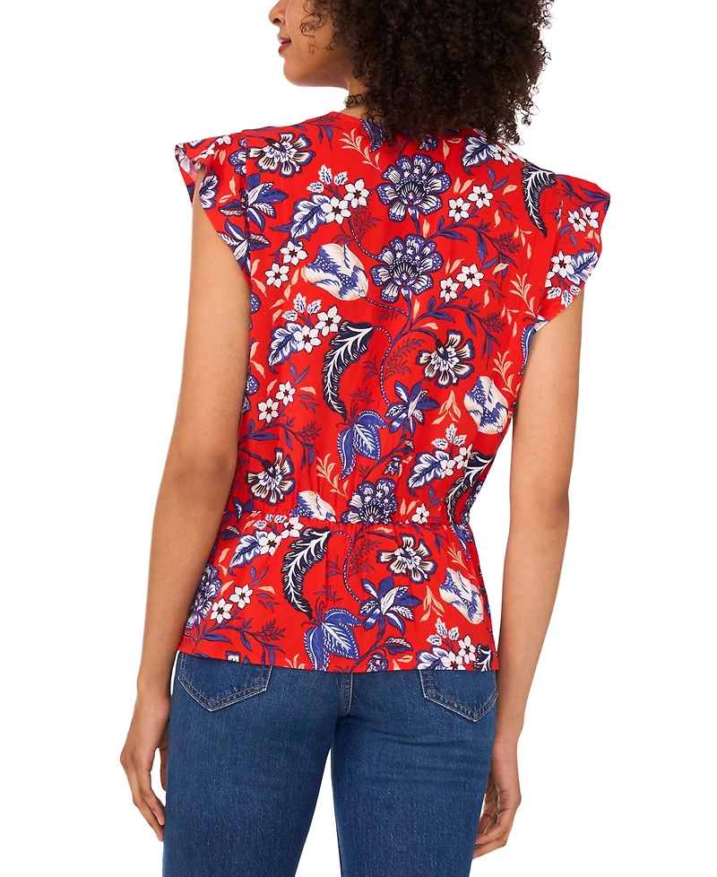 Sam & Jess Women's Printed Smocked Flutter-Sleeve Peplum Top