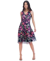Jessica Howard Women's Floral-embroidered V-neck Fit & Flare Dress