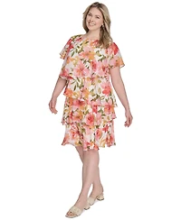 Jessica Howard Plus Floral-Print Tiered Shift Dress