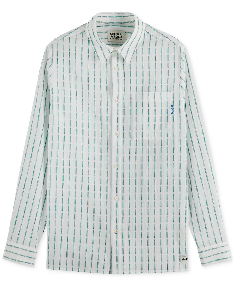 Scotch & Soda Men's Long Sleeve Voile Dash Print Button-Front Shirt