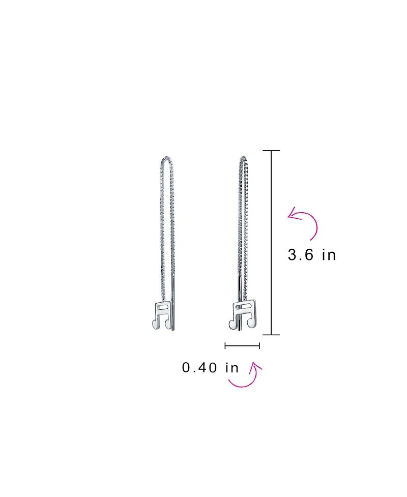 Bling Jewelry Dainty Musician Linear Long Music Note Threader Earrings Music Student Techer .925 Sterling Silver