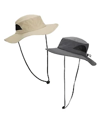 Generic Men's 2-Pack Charcoal & Khaki Wide Brim Technical Boonie Sun Hat with Vented Mesh Piecing