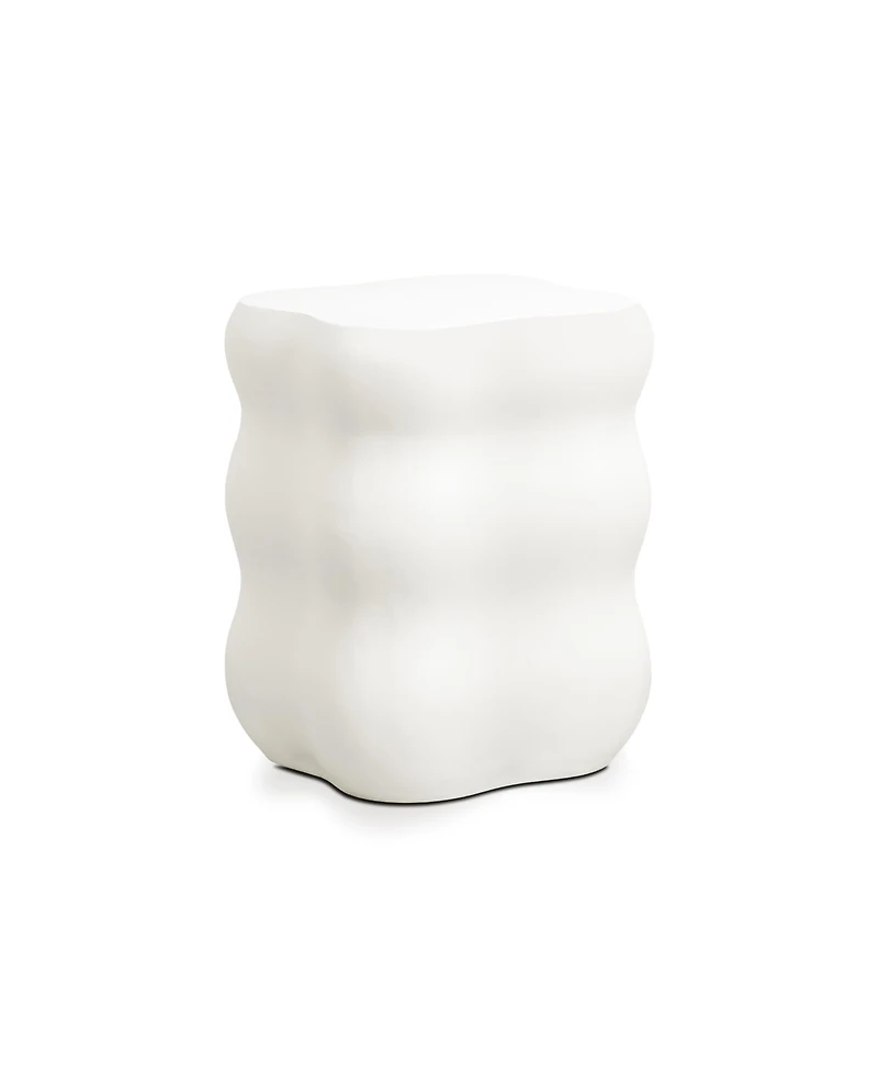 LuxenHome White MgO Modern Curves Square 18.5-Inch Tall Side Table, Indoor and Outdoor