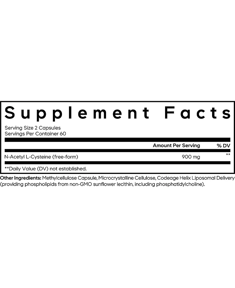 Codeage Liposomal Nac Supplement - N-Acetyl L-Cysteine Amino Acid - 2 Month Supply - Free-Form Nac - Phospholipid Complex
