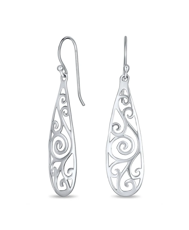 Bling Jewelry Balinese Dangle Earrings with Filigree Swirl in Sterling Silver