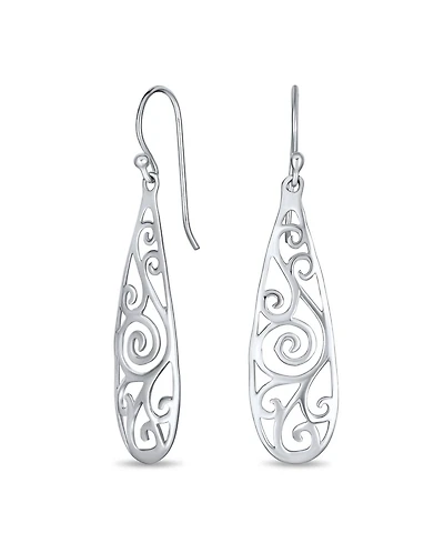 Bling Jewelry Balinese Dangle Earrings with Filigree Swirl in Sterling Silver