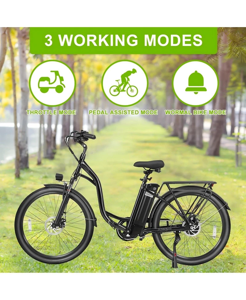 350W Adult Electric Bike with Removable Battery, 26" Wheels, Carbon Steel Frame, 3 Ride Modes & Led Headlights