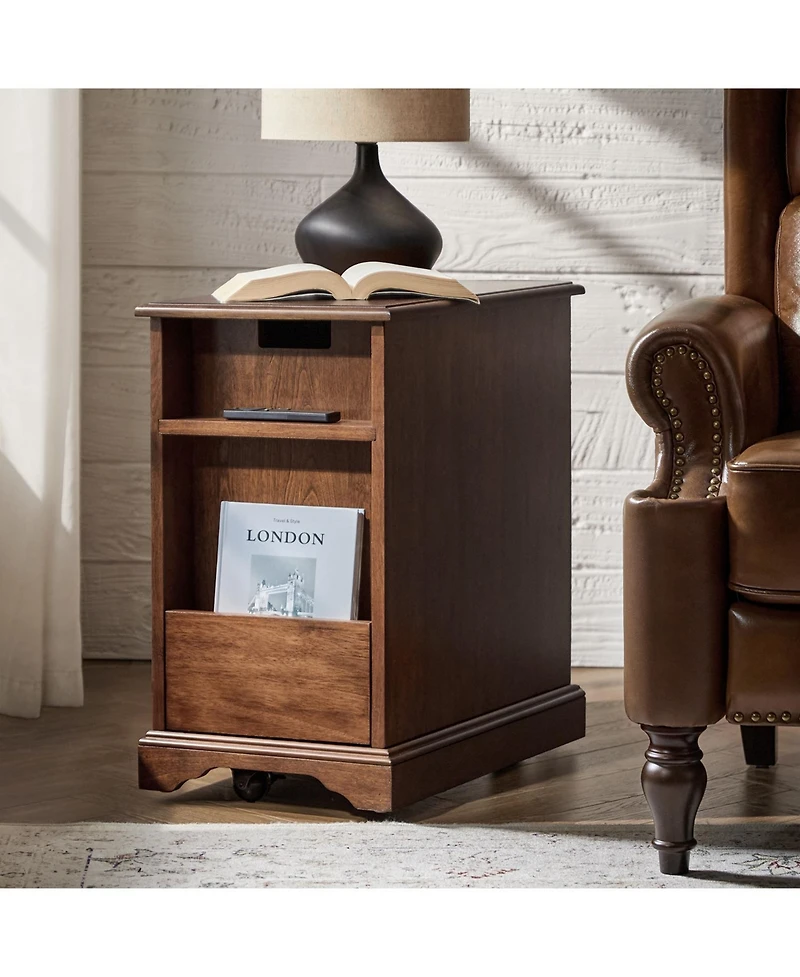 Traditional Mattew End Table with Storage and Built-In Outlets