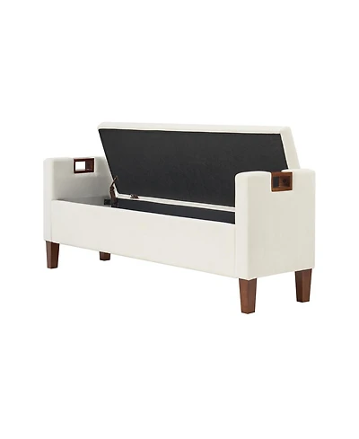 Adela Storage Waterproof Bench with Solid Wood Legs and Armrests