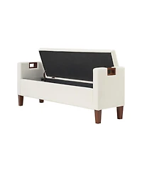Adela Storage Waterproof Bench with Solid Wood Legs and Armrests