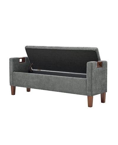 Adela Storage Waterproof Bench with Solid Wood Legs and Armrests