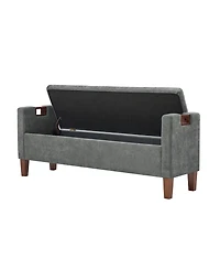 Adela Storage Waterproof Bench with Solid Wood Legs and Armrests
