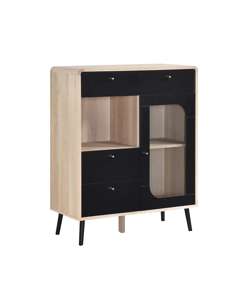 Kings Brand Furniture Nathan Sideboard Storage Cabinet with Drawers Open and Close Shelves, Oak/Black