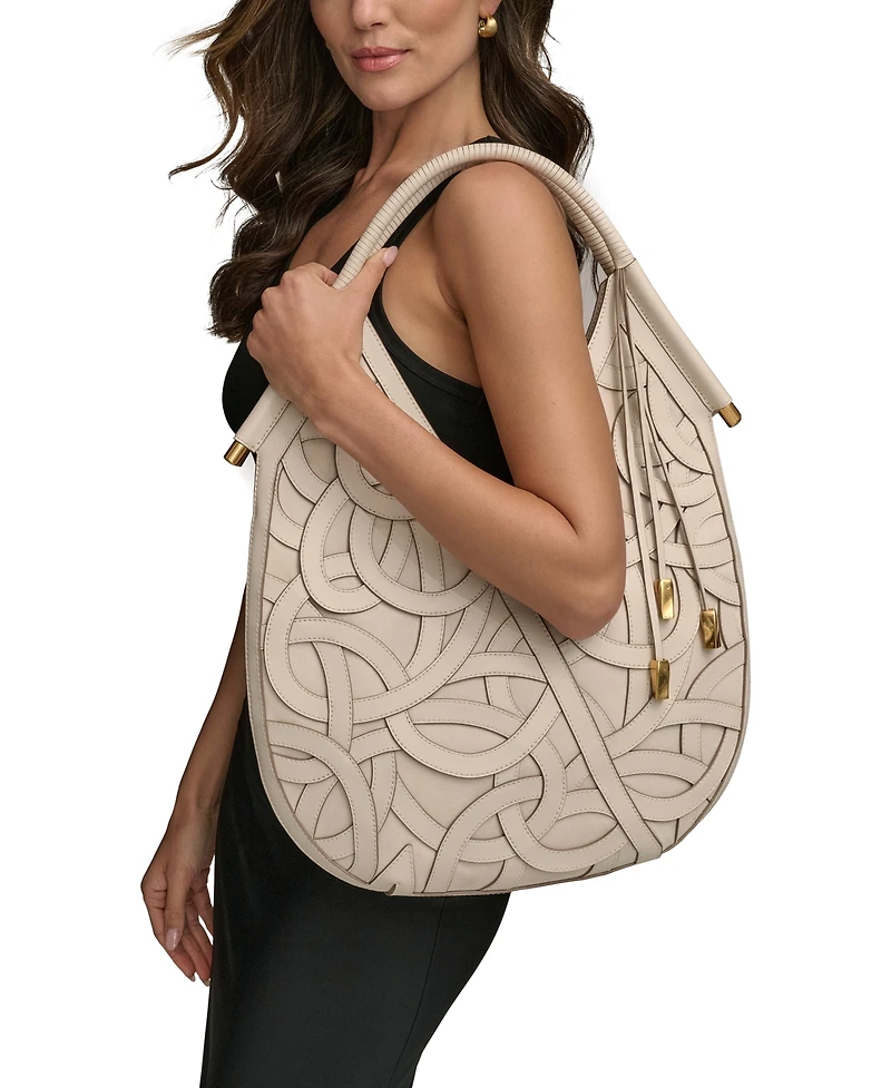 Donna Karan New York Baldwin Woven Leather Floral Shoulder Bag