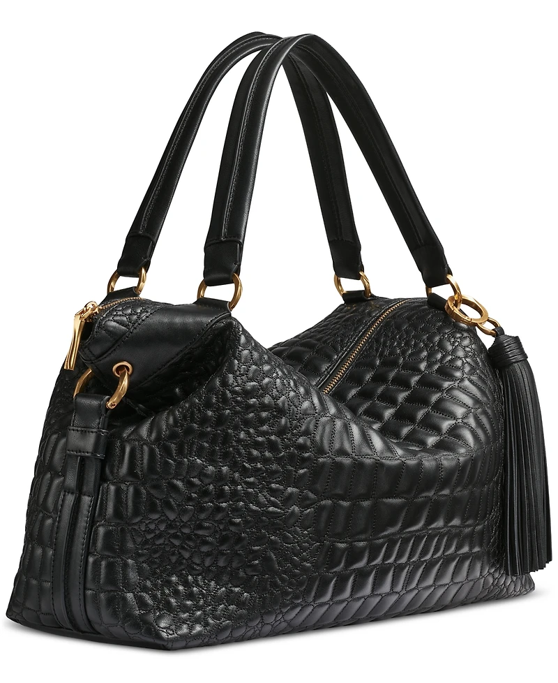 Donna Karan New York Glenwood Quilted Croc Top Handle Satchel with Tassel Detail