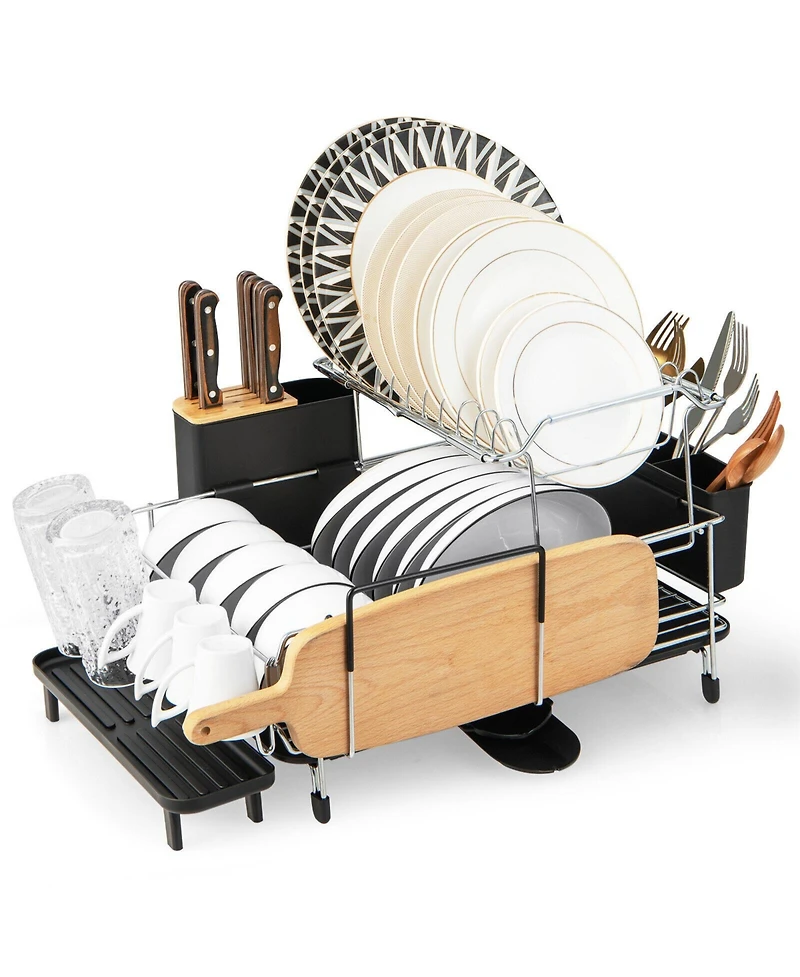 2-Tier Detachable Dish Rack with Drainboard and 360-Degree Swivel Spout – Space-Saving Kitchen Drying Rack with Rotating Spout