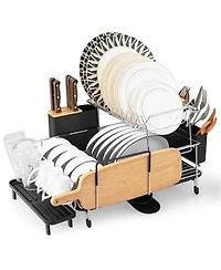 2-Tier Detachable Dish Rack with Drainboard and 360-Degree Swivel Spout – Space-Saving Kitchen Drying Rack with Rotating Spout