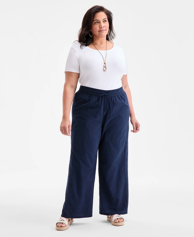 Style & Co Plus Eyelet-Trim Wide-Leg Pants, Exclusively at Macy's