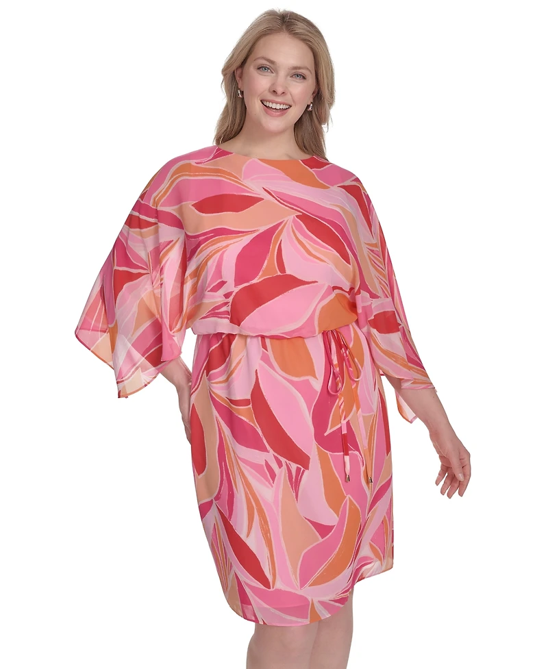 Jessica Howard Plus Printed Chiffon 3/4-Sleeve Blouson Dress