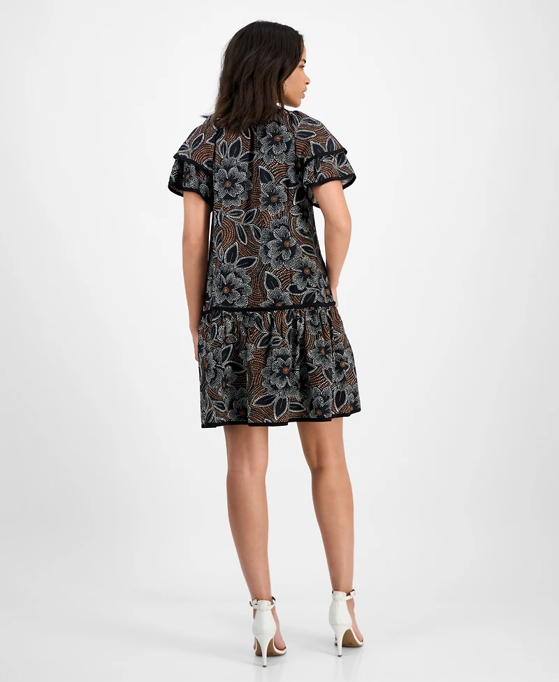 Sandra Darren Petite Printed Flutter-Sleeve Tiered Dress