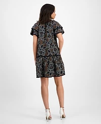 Sandra Darren Petite Printed Flutter-Sleeve Tiered Dress