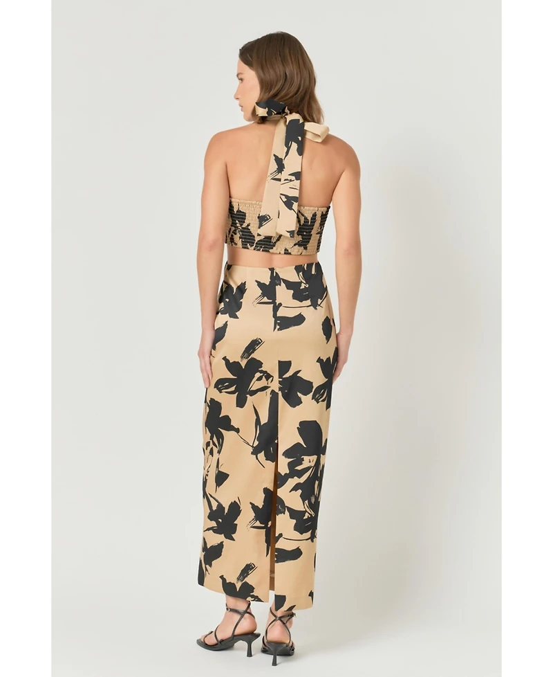 endless rose Women's Halter Ring Printed Maxi Dress