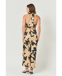 endless rose Women's Halter Ring Printed Maxi Dress